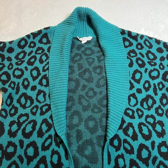 BCBGeneration Women's Leopard Open Front Knit Duster Cardigan Size L Maximalist - Picture 5 of 10